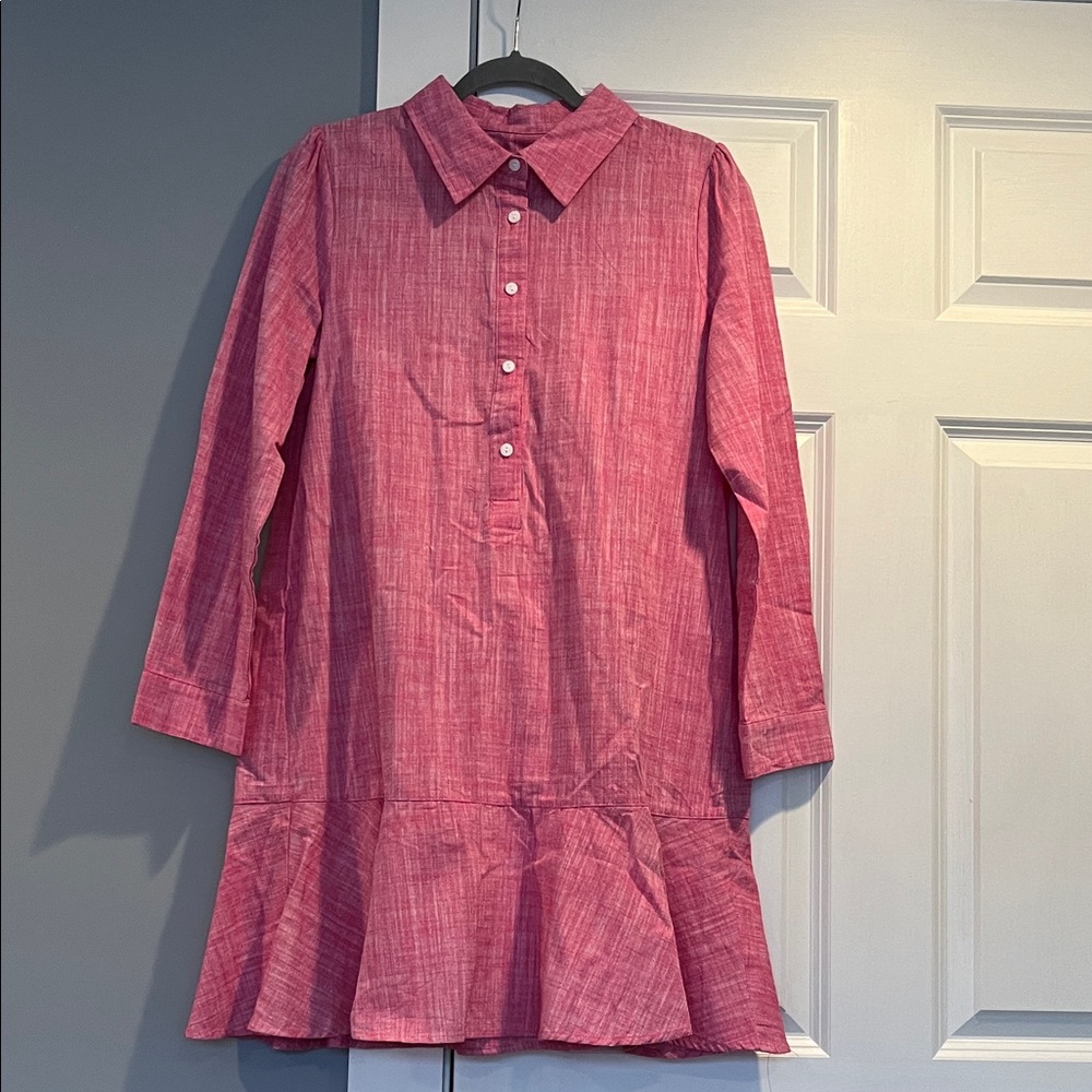 Women's Pink Long-Sleeve Button-Front Shirt Dress